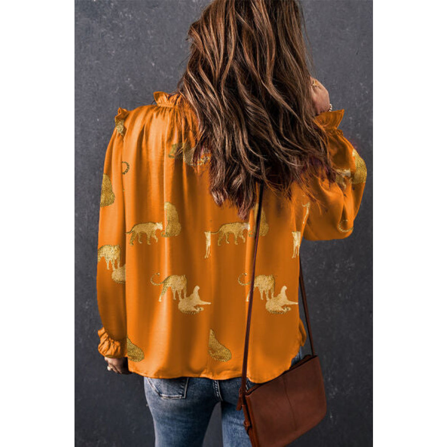 Frill Animal Flounce Sleeve Blouse Apparel and Accessories