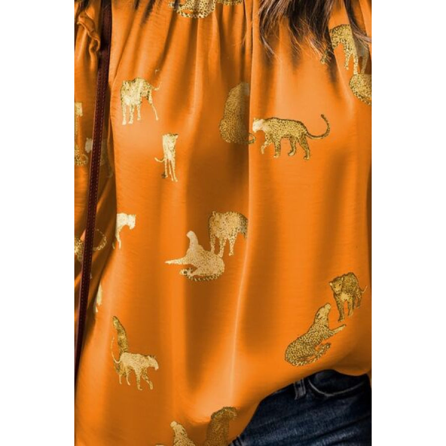 Frill Animal Flounce Sleeve Blouse Tangerine / S Apparel and Accessories