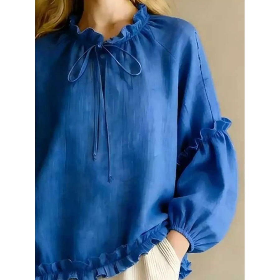 Frill Balloon Sleeve Blouse Apparel and Accessories