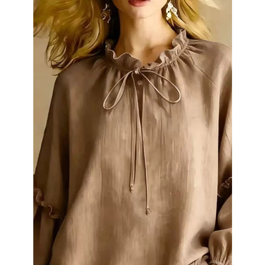 Frill Balloon Sleeve Blouse Apparel and Accessories