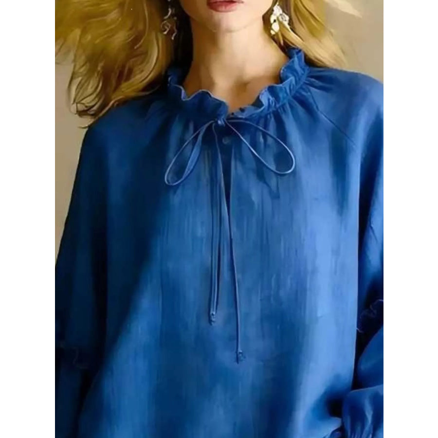 Frill Balloon Sleeve Blouse Apparel and Accessories