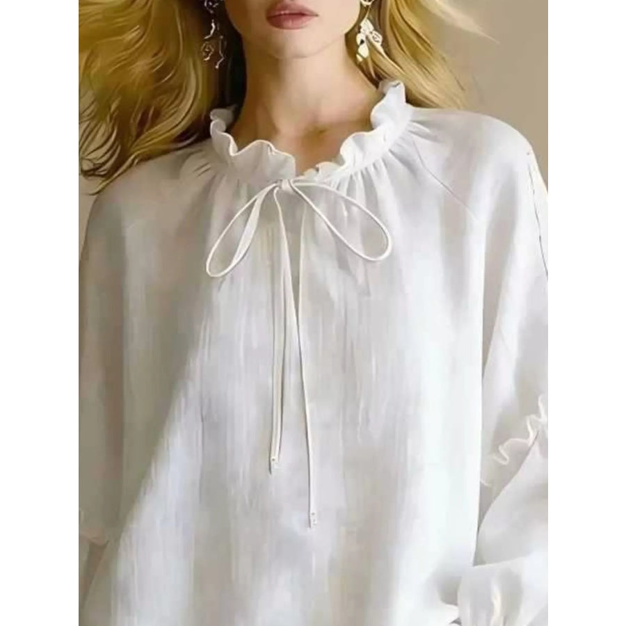 Frill Balloon Sleeve Blouse Apparel and Accessories