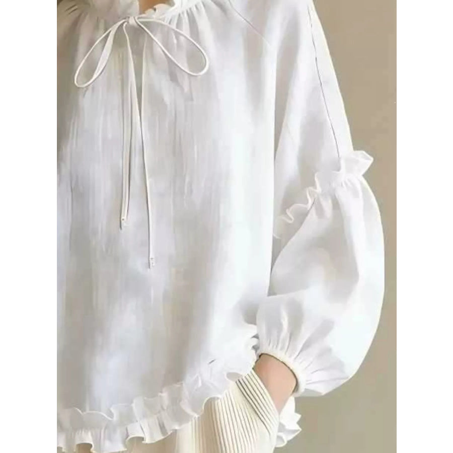 Frill Balloon Sleeve Blouse Apparel and Accessories