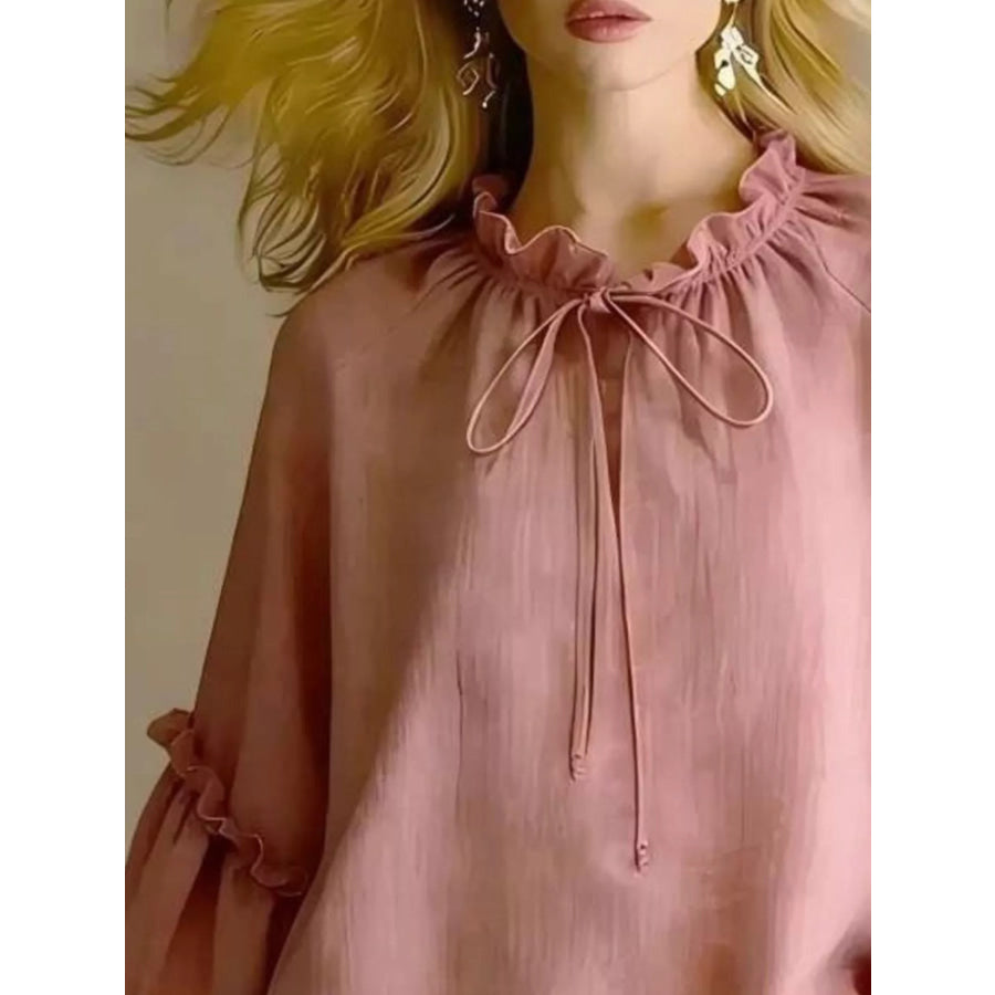Frill Balloon Sleeve Blouse Apparel and Accessories