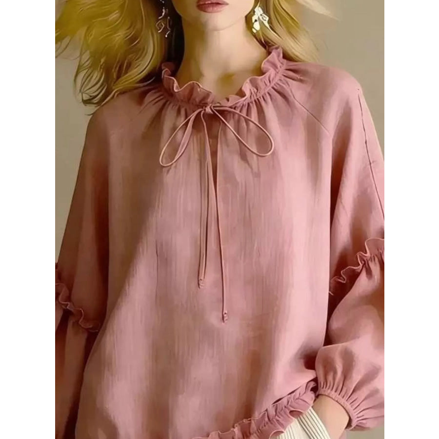 Frill Balloon Sleeve Blouse Apparel and Accessories