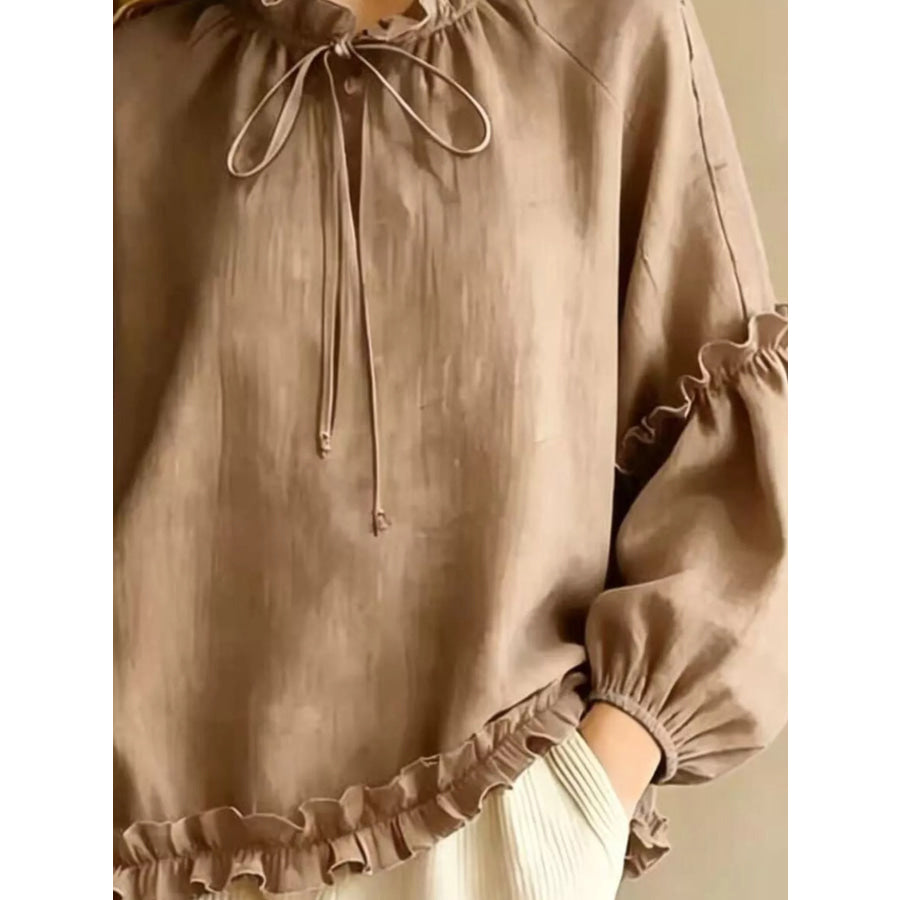 Frill Balloon Sleeve Blouse Apparel and Accessories