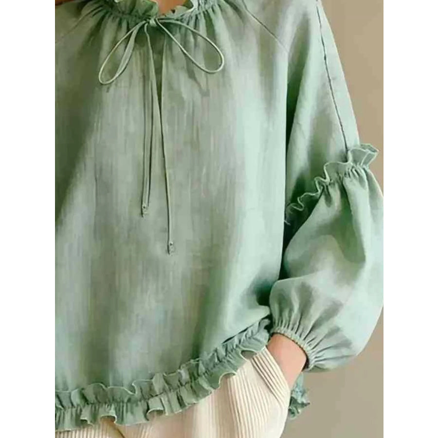 Frill Balloon Sleeve Blouse Apparel and Accessories