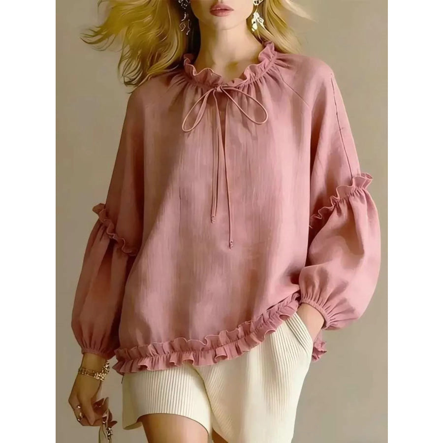 Frill Balloon Sleeve Blouse Dusty Pink / S Apparel and Accessories