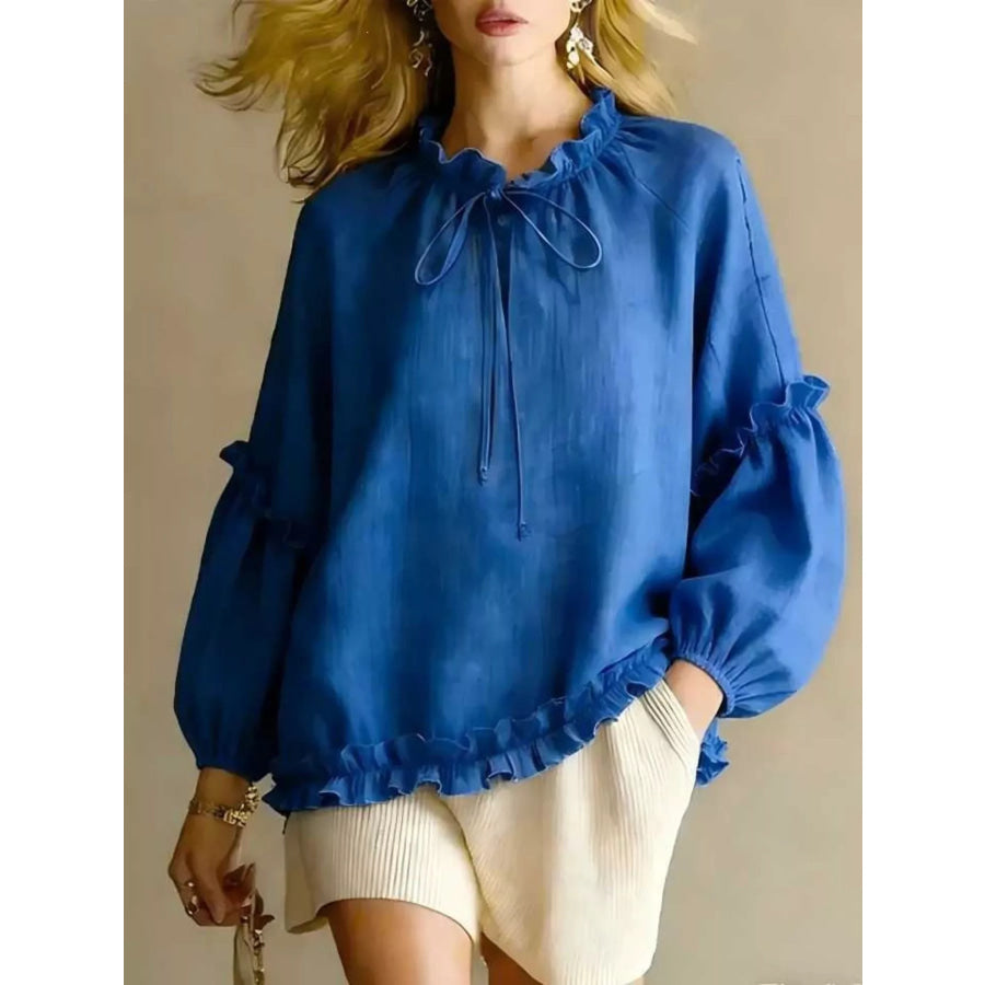 Frill Balloon Sleeve Blouse Light Indigo / S Apparel and Accessories