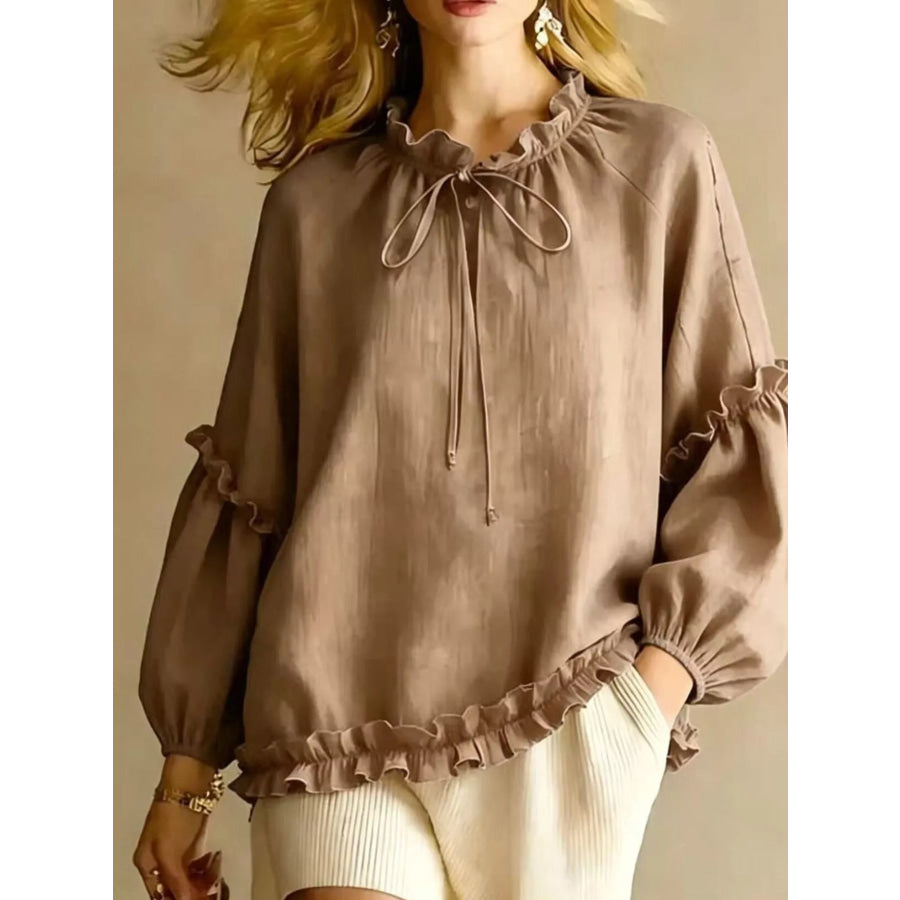 Frill Balloon Sleeve Blouse Mocha / S Apparel and Accessories