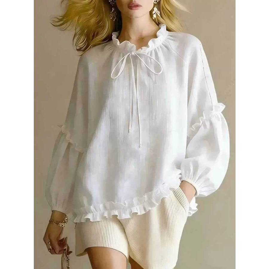 Frill Balloon Sleeve Blouse White / S Apparel and Accessories