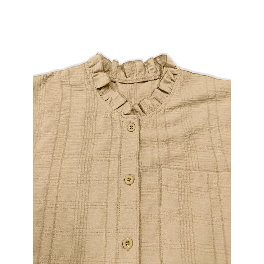 Frill Button Down Long Sleeve Shirt Apparel and Accessories