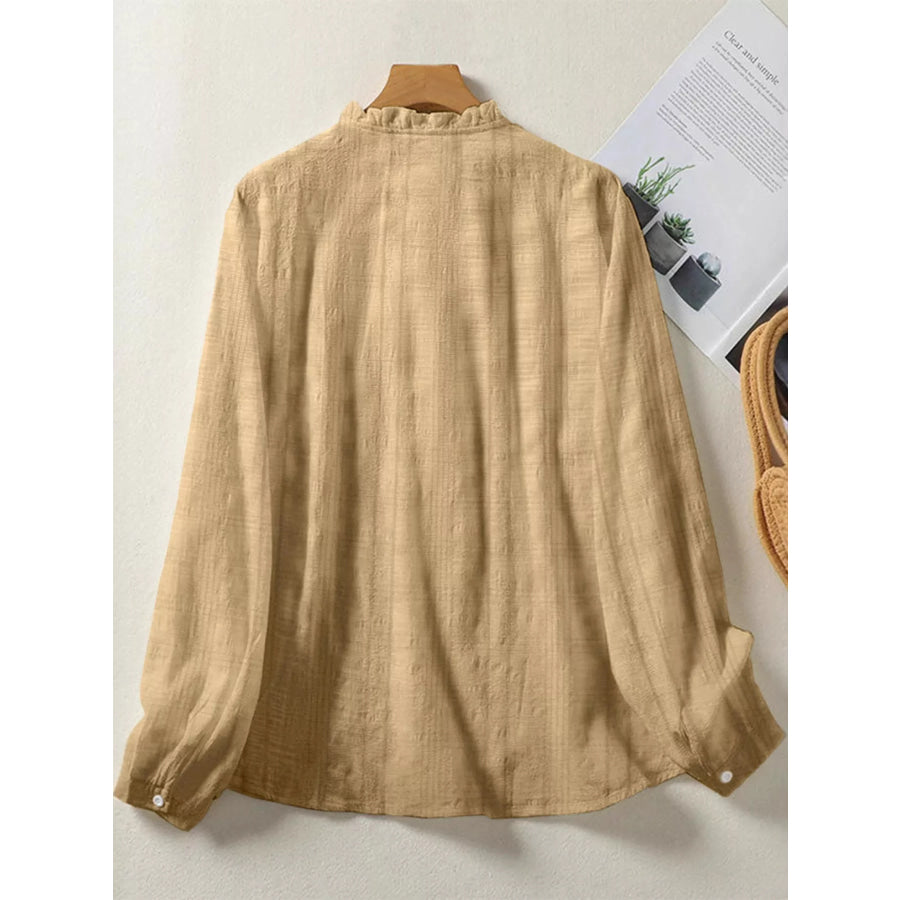 Frill Button Down Long Sleeve Shirt Apparel and Accessories