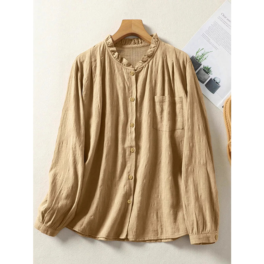 Frill Button Down Long Sleeve Shirt Yellow / S Apparel and Accessories