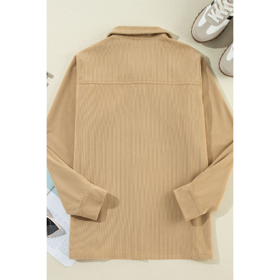 Frill Button Up Long Sleeve Shacket Apparel and Accessories