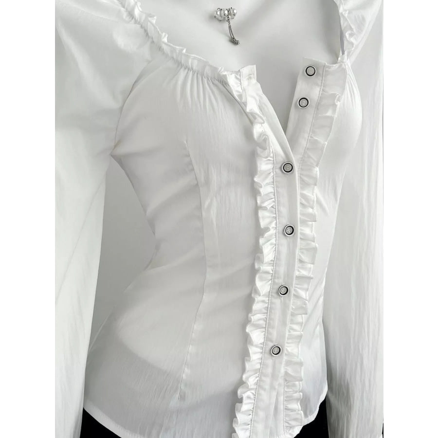 Frill Button Up Shirt Apparel and Accessories