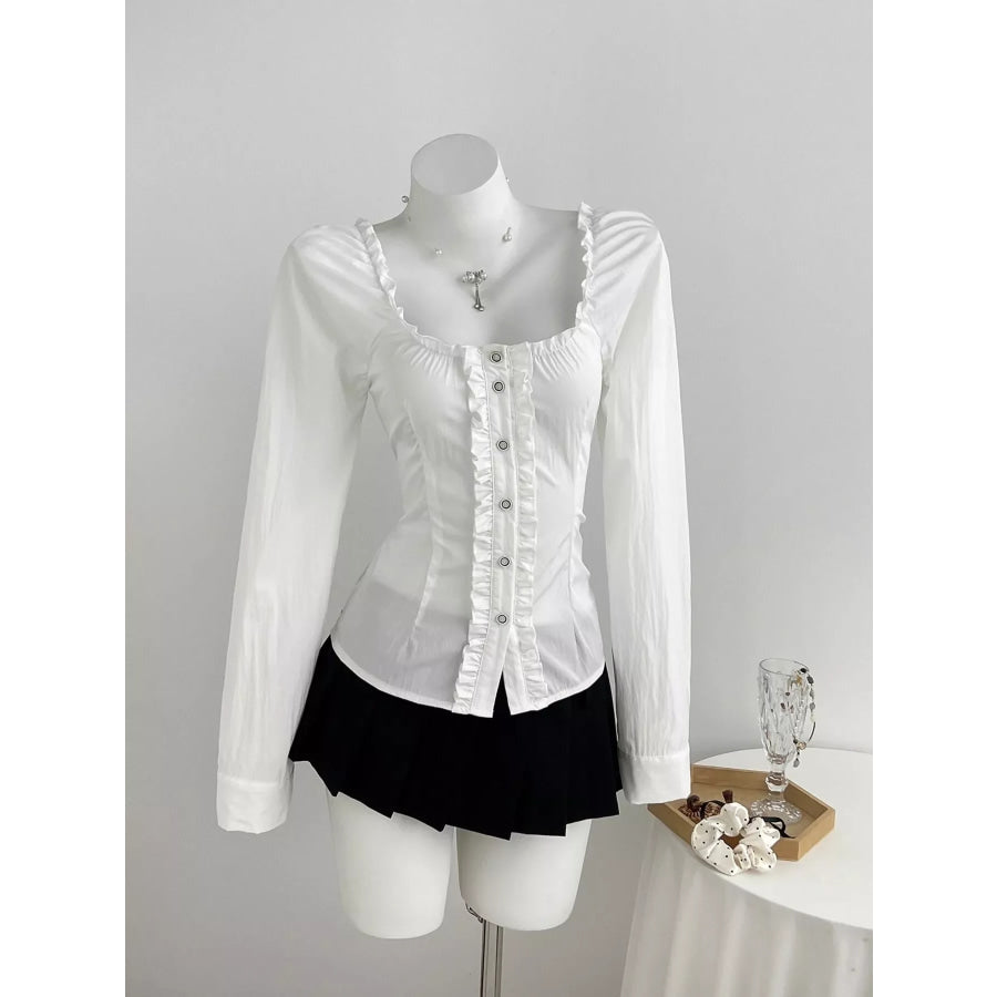 Frill Button Up Shirt Apparel and Accessories