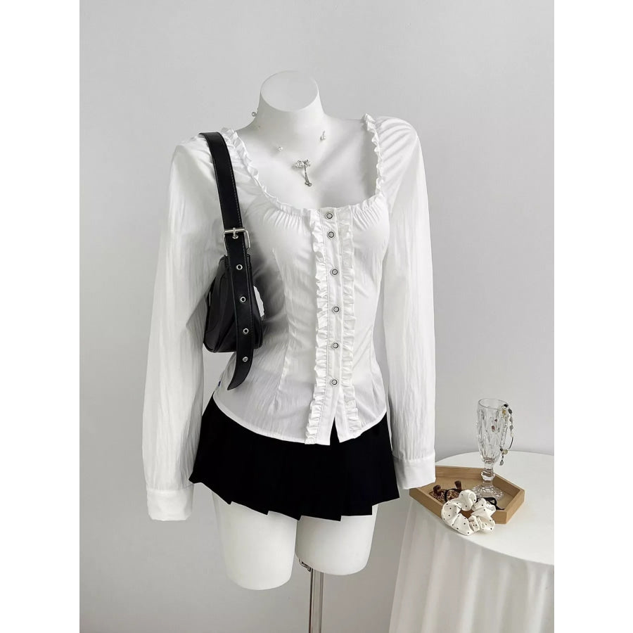 Frill Button Up Shirt White / S Apparel and Accessories