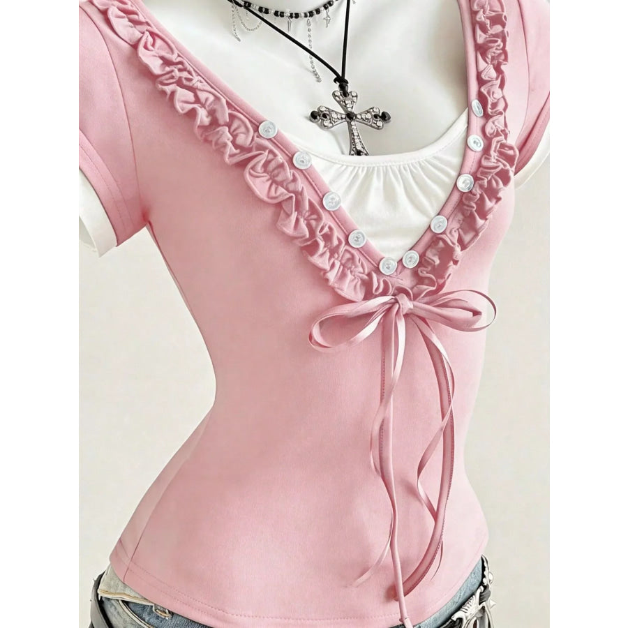 Frill Cap Sleeve Slim Fit T-Shirt Apparel and Accessories