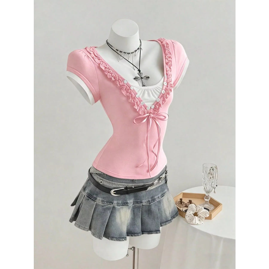 Frill Cap Sleeve Slim Fit T-Shirt Apparel and Accessories