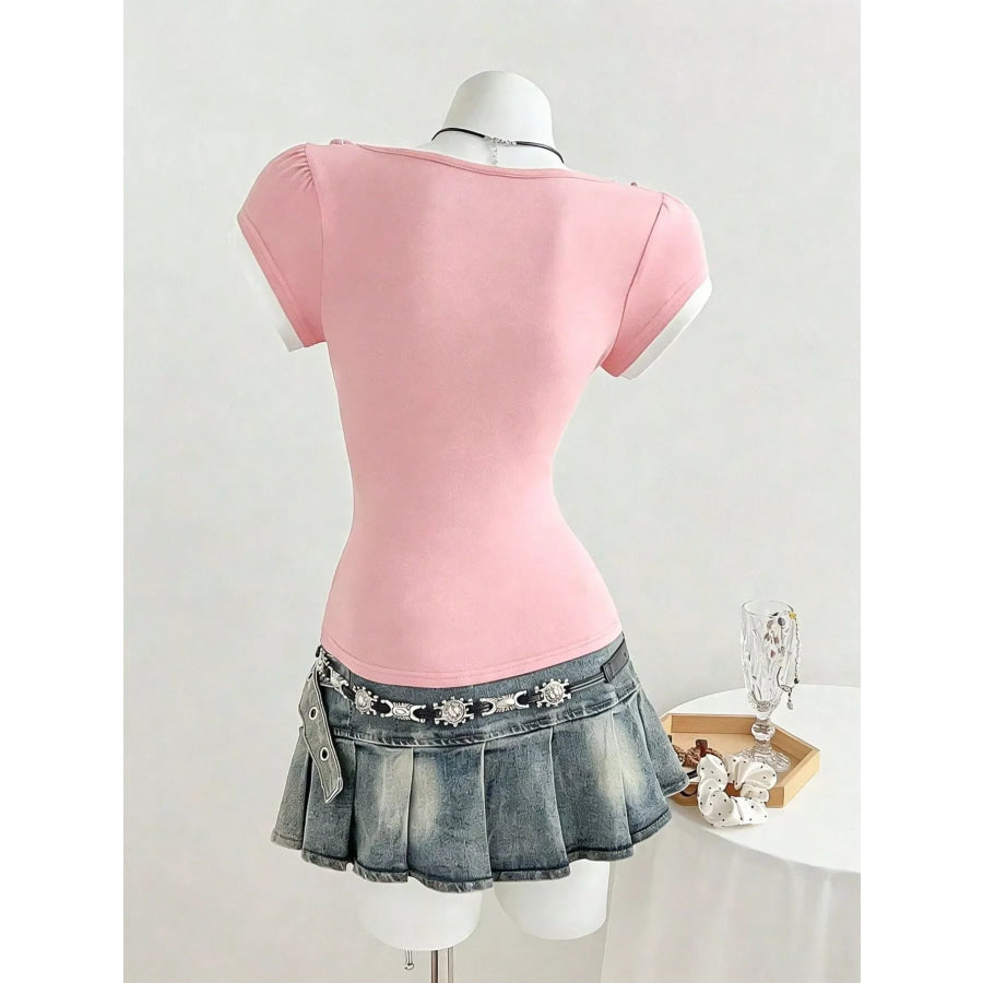 Frill Cap Sleeve Slim Fit T-Shirt Apparel and Accessories