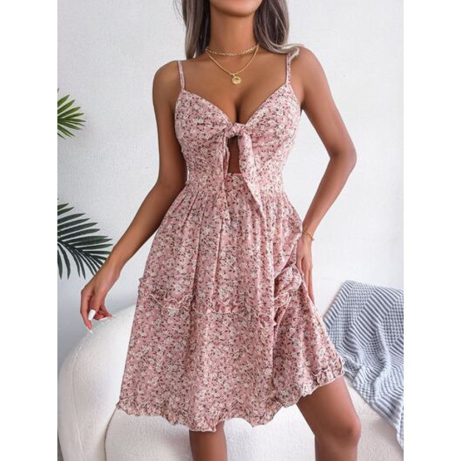 Frill Ditsy Floral Spaghetti Strap Mini Dress Apparel and Accessories