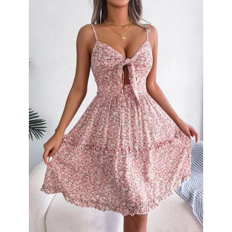 Frill Ditsy Floral Spaghetti Strap Mini Dress Apparel and Accessories