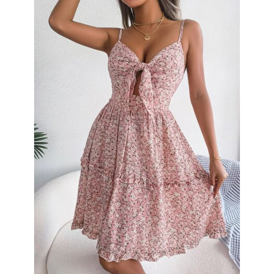 Frill Ditsy Floral Spaghetti Strap Mini Dress Blush Pink / S Apparel and Accessories