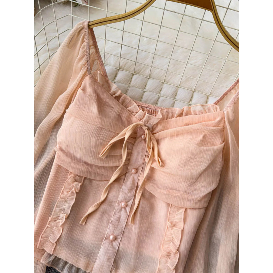 Frill Flounce Sleeve Blouse Apparel and Accessories