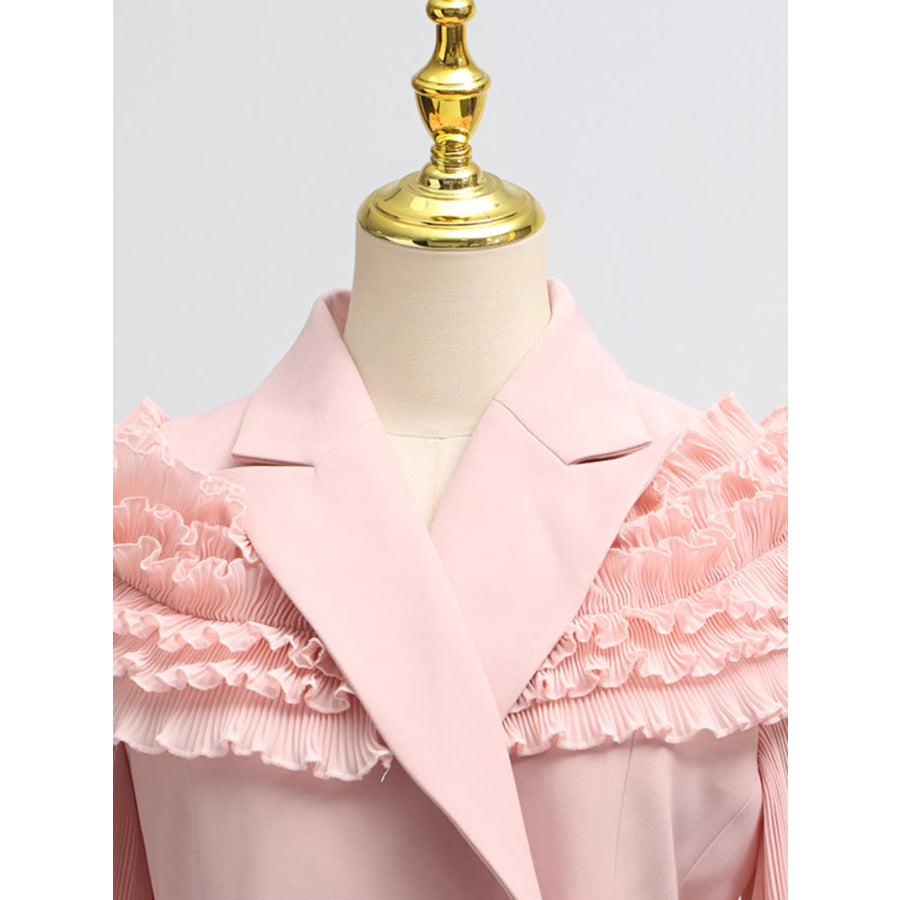 Frill Lapel Collar Top and Pleated Skirt Set Apparel and Accessories