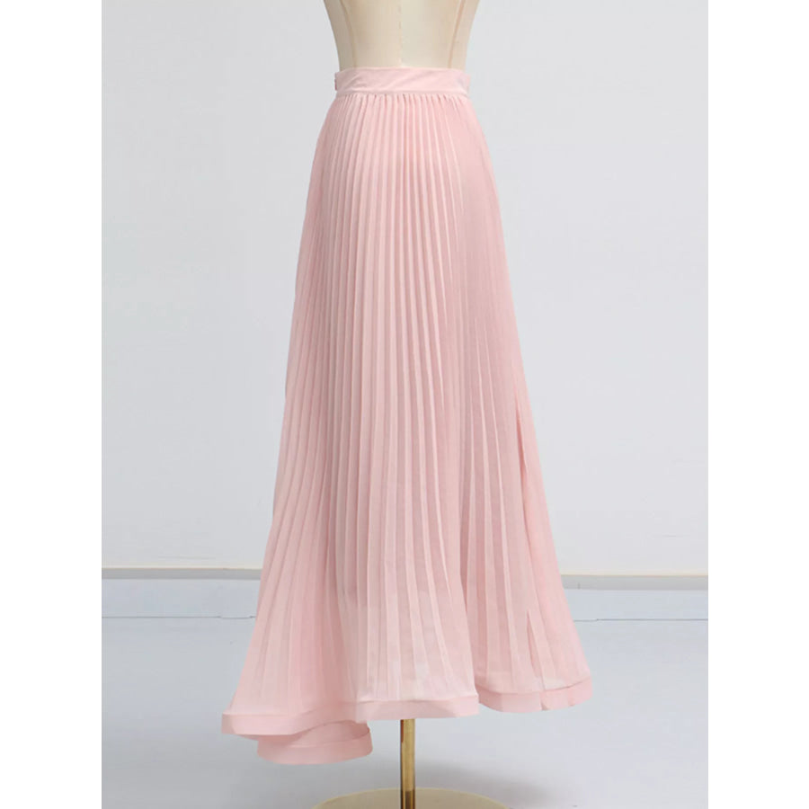 Frill Lapel Collar Top and Pleated Skirt Set Apparel and Accessories