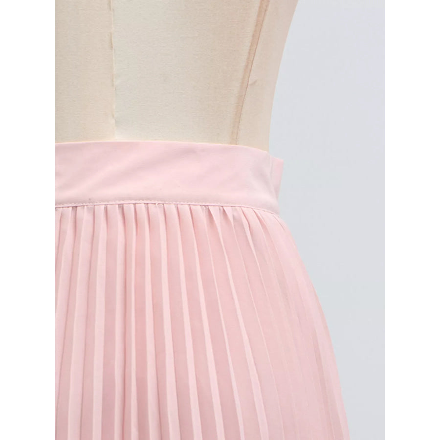 Frill Lapel Collar Top and Pleated Skirt Set Apparel and Accessories