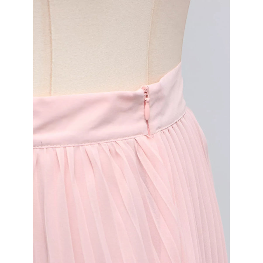 Frill Lapel Collar Top and Pleated Skirt Set Apparel and Accessories