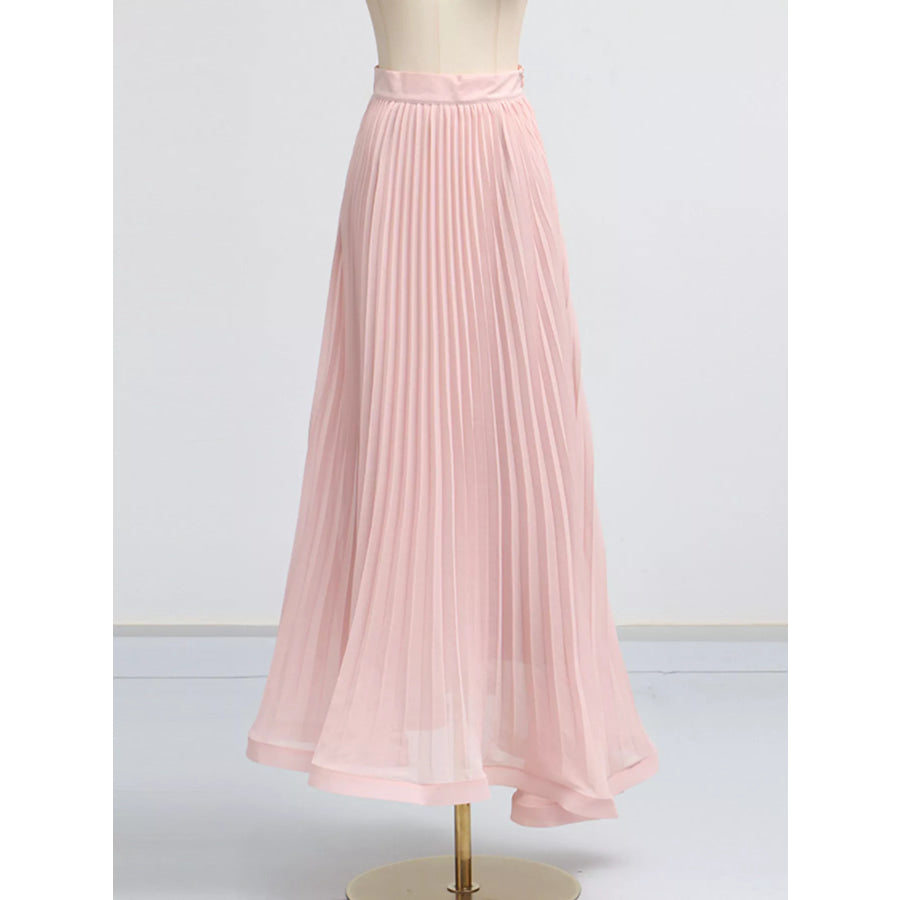 Frill Lapel Collar Top and Pleated Skirt Set Apparel and Accessories