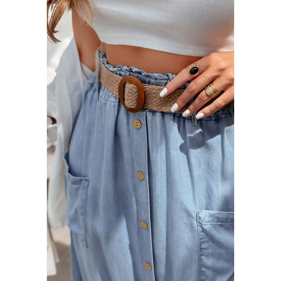 Frill Midi Skirt with Pockets Apparel and Accessories