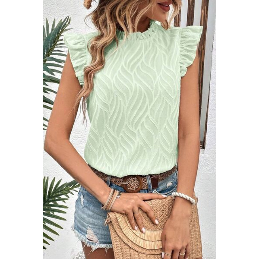 Frill Mock Neck Cap Sleeve Tank Apparel and Accessories