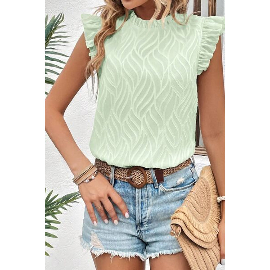 Frill Mock Neck Cap Sleeve Tank Apparel and Accessories