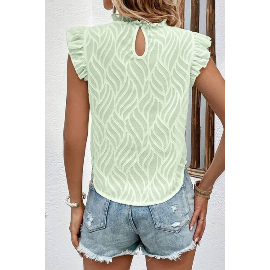 Frill Mock Neck Cap Sleeve Tank Apparel and Accessories