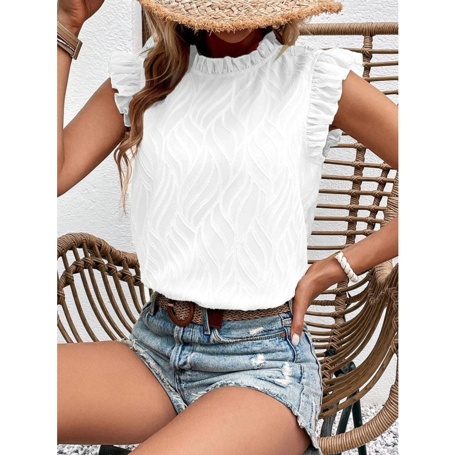 Frill Mock Neck Cap Sleeve Tank White / L Apparel and Accessories