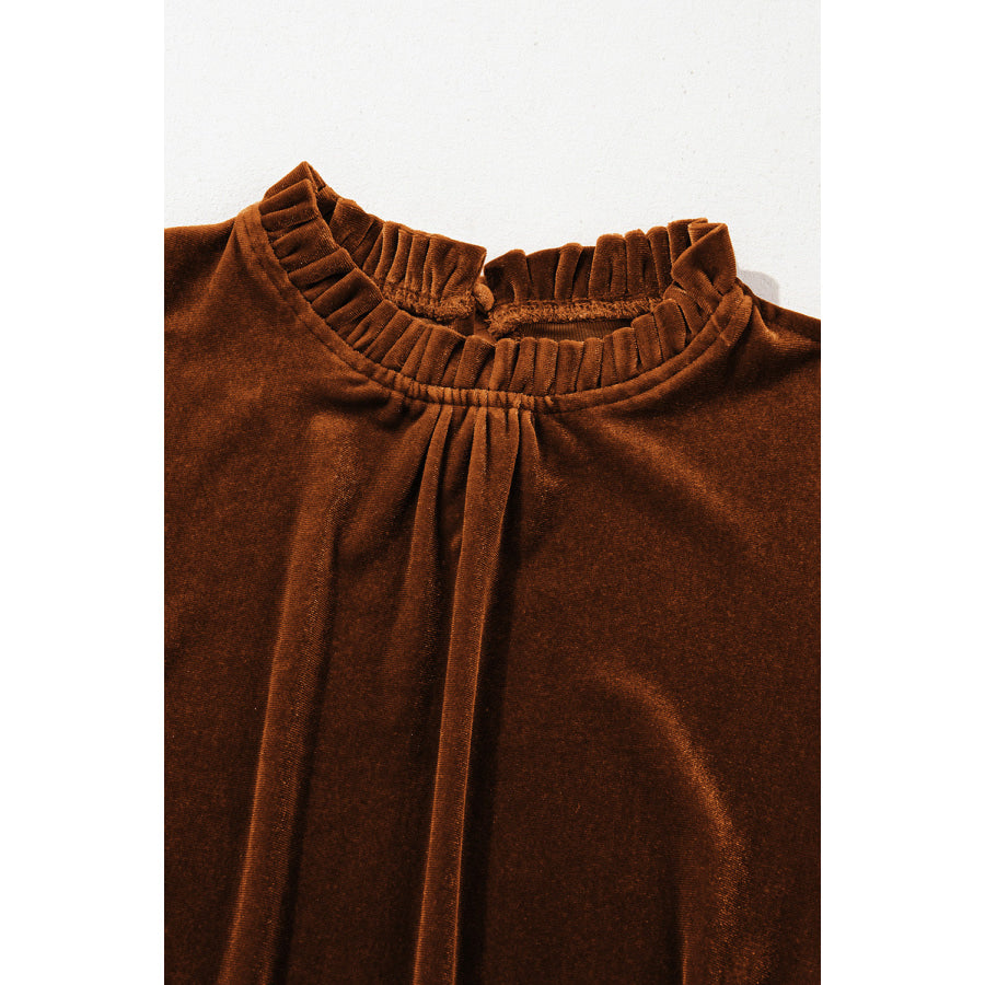 Frill Mock Neck Puff Sleeve Blouse Apparel and Accessories