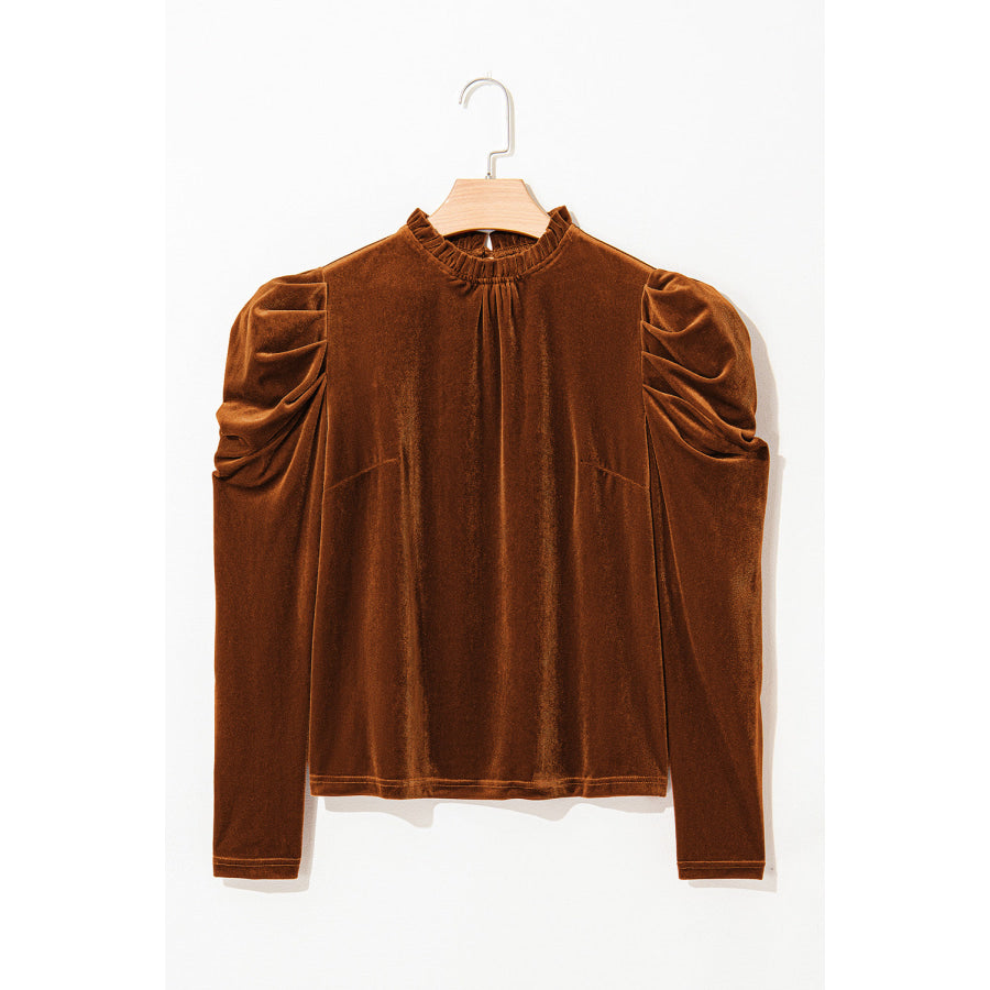 Frill Mock Neck Puff Sleeve Blouse Apparel and Accessories