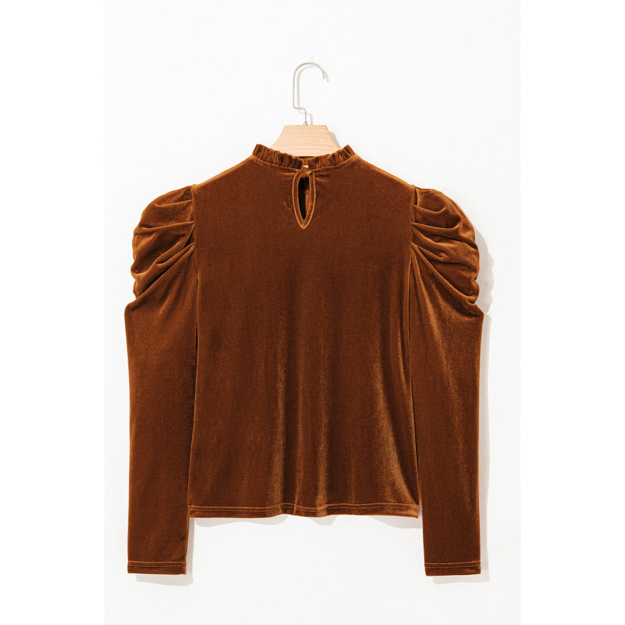 Frill Mock Neck Puff Sleeve Blouse Apparel and Accessories