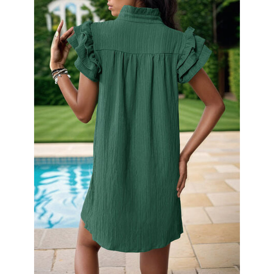 Frill Notched Flounce Sleeve Mini Dress Apparel and Accessories