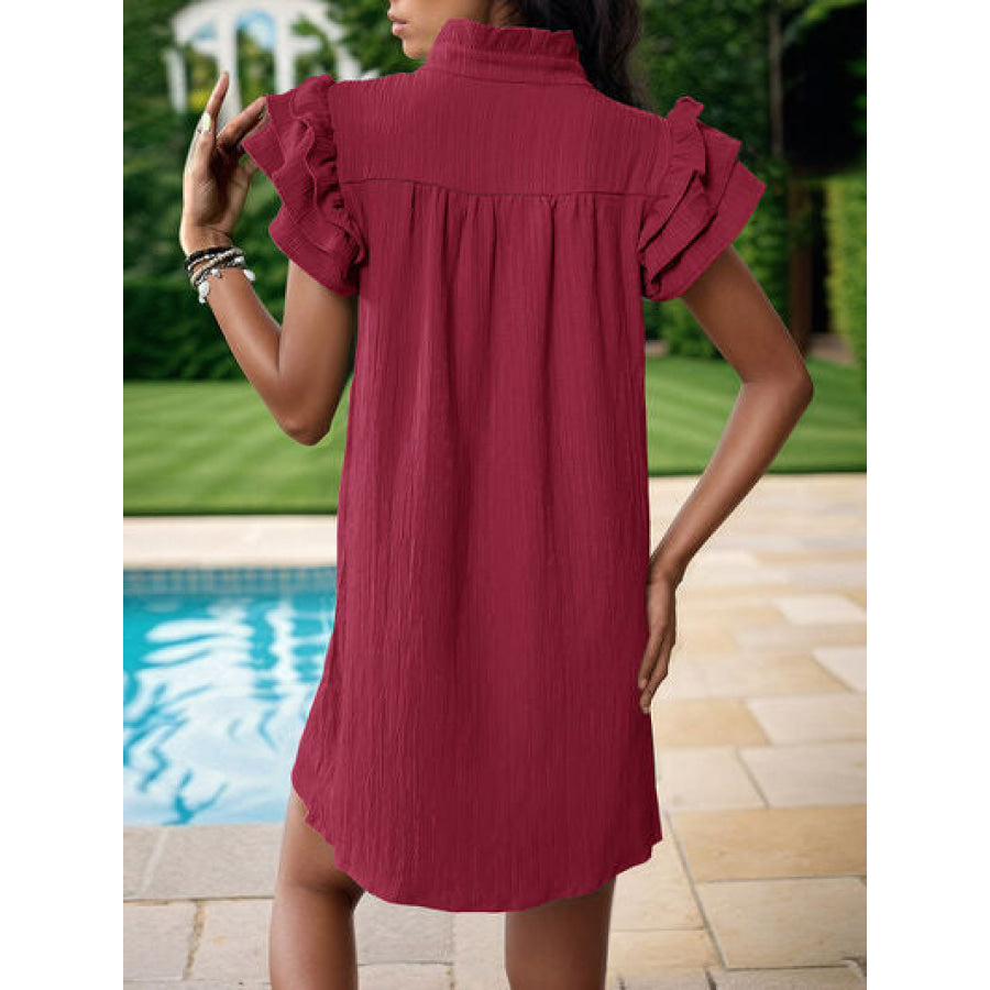 Frill Notched Flounce Sleeve Mini Dress Apparel and Accessories