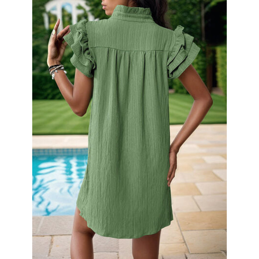 Frill Notched Flounce Sleeve Mini Dress Apparel and Accessories