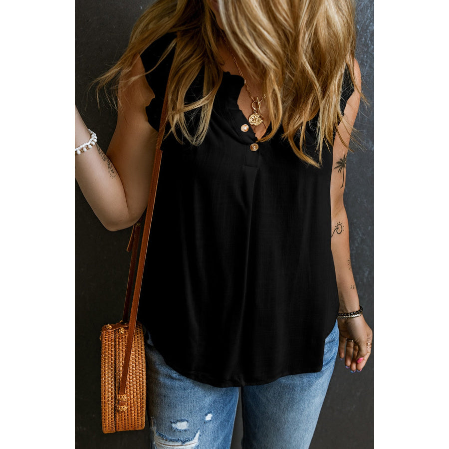 Frill Notched Sleeveless Tank Shirts &amp; Tops