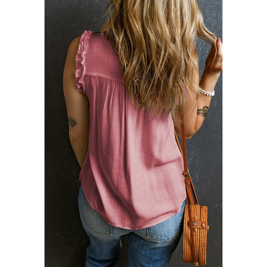 Frill Notched Sleeveless Tank Shirts &amp; Tops