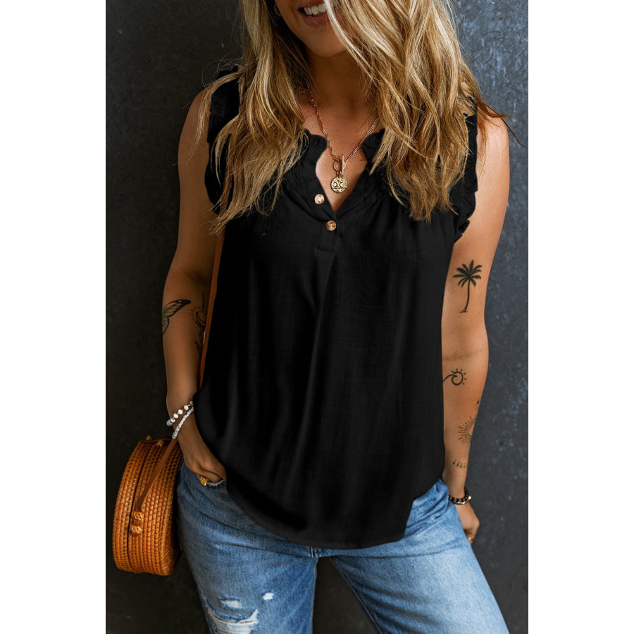 Frill Notched Sleeveless Tank Shirts &amp; Tops