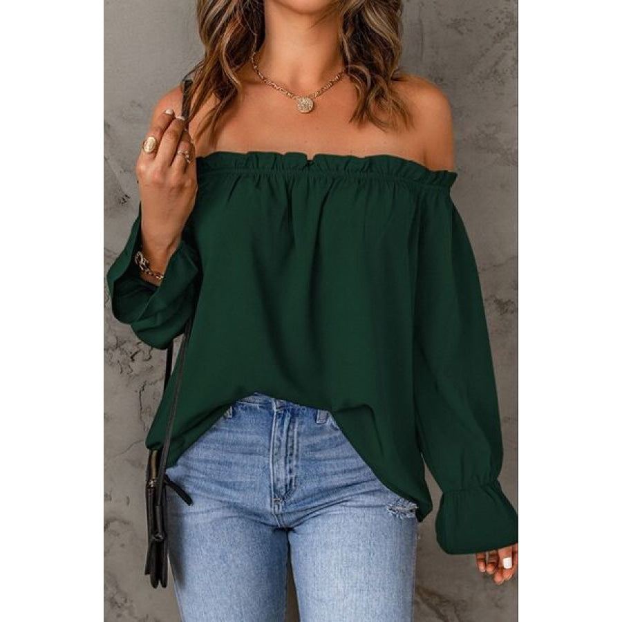 Frill Off - Shoulder Flounce Sleeve Blouse Apparel and Accessories