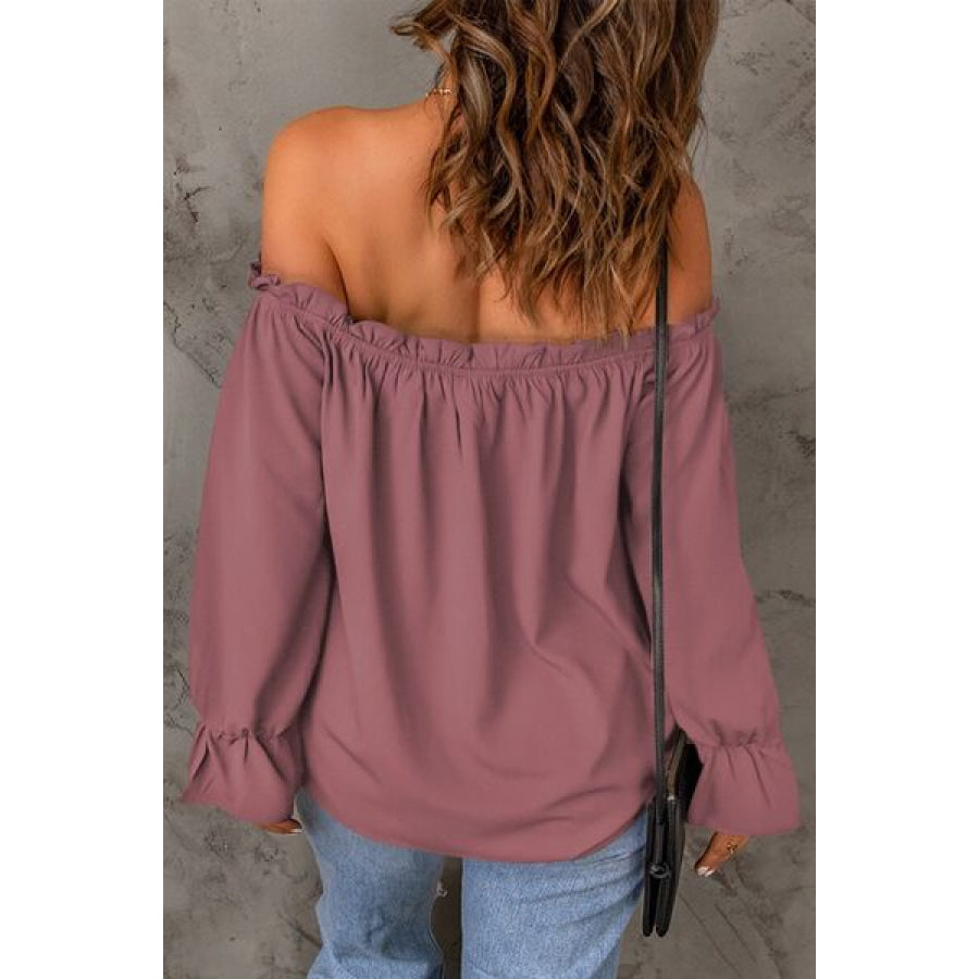 Frill Off - Shoulder Flounce Sleeve Blouse Apparel and Accessories